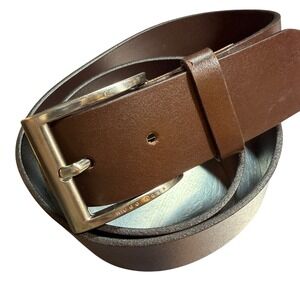 Hugo Boss Brown Leather Belt Silver Buckle 95-36 Made In Romania